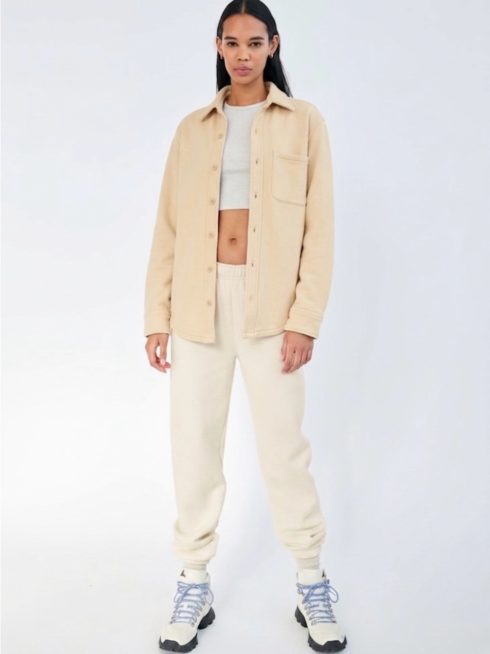 TNA Aritzia Sweatfleece Shirt Jacket Cozy Boyfriend Fit Size XS Minimalist Fall